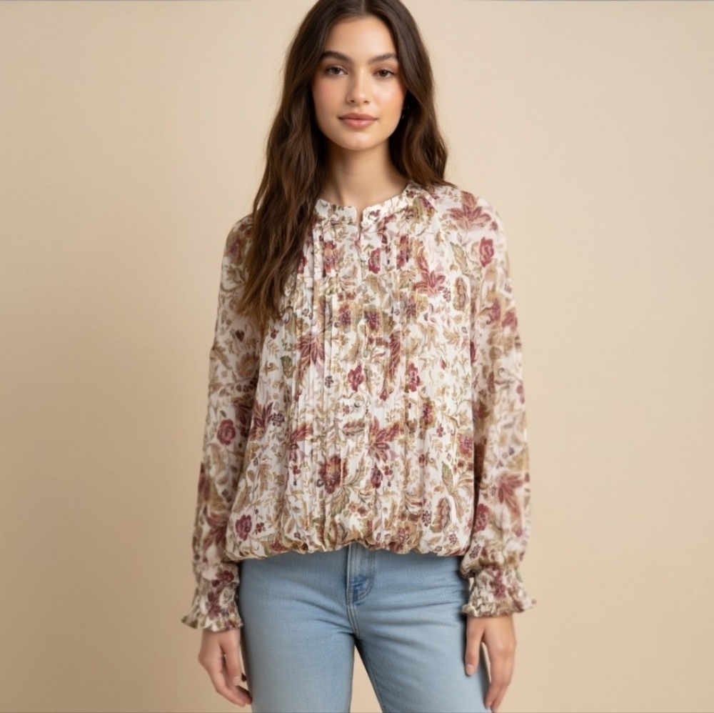 Fate by LFD Boho Floral Pintuck Yoke Blouse Cottagecore Boutique Brand Tag Small